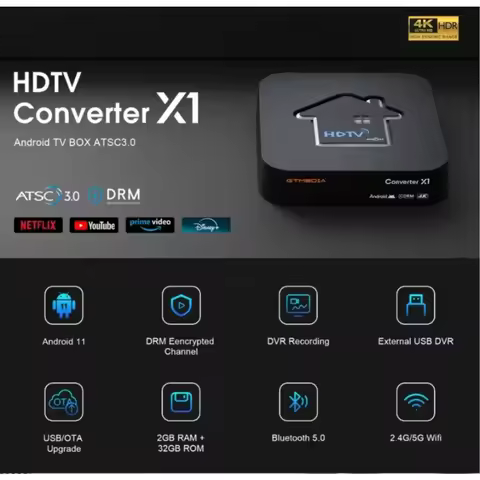 GTMEDIA BT 5.0 HDTV Converter X1 Support ATSC3.0 4KHDR TV BOX ATSC 3.0 DRM Smart Decoder Amlogic S90
