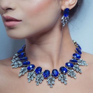 exaggerated colorful crystal necklace earring set