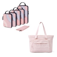 BAGSMART 6 Set Travel Packing Cubes with Women Tote Bag, Pink