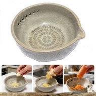 RUNUN Garlic Grater Plate Herb Stripper Bowl for Kitchen Handmade Garlic Gingers Grater Ceramic Garl