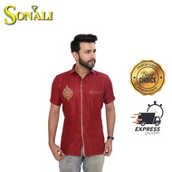 Sonali Men Maroon Silky Jippa Shirt Kurta Q1577 Ethnic Wear Pakaian Tradisional Kurta Lelaki Traditi