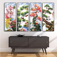 Four Quarters painting set of 4 panels - Symbol of wealth, luck, prosperity, longevity - Suitable fo