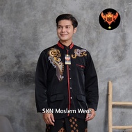 Jasko SKN Motif Jalu Baju Muslim Pria Koko Dewasa Modern Seragam Hadroh Motif Bordir Timbul Kain Hig