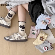 ECMLN Autumn-Winter Cotton Mid-Tube Socks - Ruffled Cartoon Design for Women