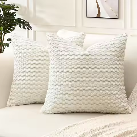 Throw Pillow Covers 18x18Inch Soft Corduroy Boho Stripe Decor Pillow Cover Couch Fluffy Pillow Cover