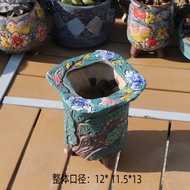 Qunsheng Succulents Thick Ceramic Flowerpots Old Pile with Feet Breathable Yanxi Engraved Small Old 