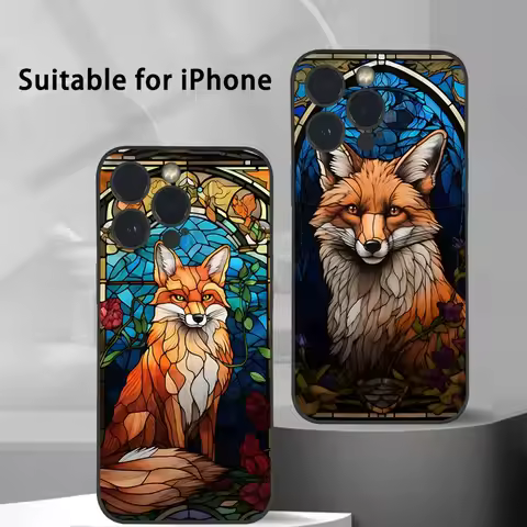Stained Glass Fox Phone Case For iPhone 16 15 14 13 Pro Max Plus Mini Frosted Soft Shell Funda