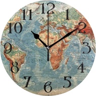 World Map Clock Map Wall Clock Battery Operated World Clock Silent Non-Ticking Decorative Round Cloc
