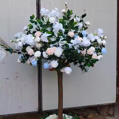 4FT Artificial Rose Tree,Bouquet Decorative Silk Rose Flowers Tree for Wedding Home IndoorCenterpiec