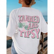 Oversized T-Shirt, Summer Beach T-Shirt TANNED AND TIPSY Graphic Tees Women Tops