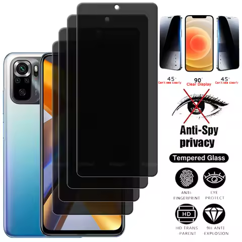 4Pcs For Poco M5S Glass Xiaomi Poco M5S Tempered Glass 9H Protective Privacy Anti-Spy Cover Glue Scr