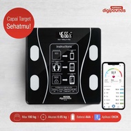 Timbangan Badan Digital Bluetooth App BMI Lemak Masa Otot Air 180kg Tempered Glass LCD Sensor Presis