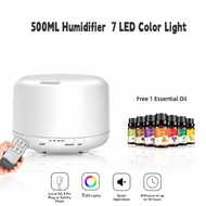 500ml Essential Oil Diffuser with Remote, 7 Colour LED, Humidifier & Aroma Mist Sprayer + Free 1 Oil