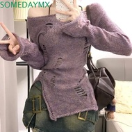 SOMEDAYMX Long Sleeves T-shirt, Knitted Ins Y2K Hollow Pullovers Top, Retro Streetwear Baddie Style 