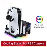 แท่นทำความเย็นแบบตั้ง P5 P58พร้อมไฟ RGB พัดลมทำความเย็นที่ชาร์จตัวควบคุมคู่สำหรับอุปกรณ์ PS5เกม Play