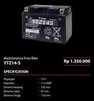 Aki Motor Yuasa YTZ14S 12V 11Ah Cargo