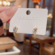 New Fashion 925 Silver Needle Luxury Cat's Eye Stone Earrings Opal C-shaped Earrings