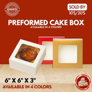 (10pcs/20pcs) Square Pre-formed Cake Box Laminated - 6x6x3in With Window | White, Red, Gold, Kraft