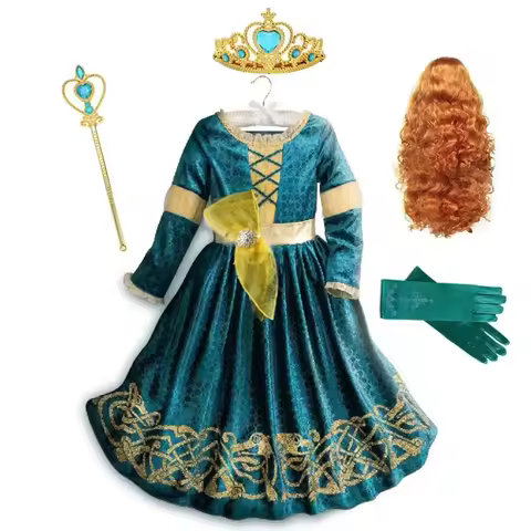 Inspired From Cartoon Movie Brave Princess Merida Dresses for Girls Fancy Scotland Kingdom Merida Ki