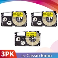 3PK XR-6YW Casio Replacement Labeling Tape Black on Yellow XR 6YW 6mm*8m for Casio Label Printer KL7