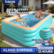 Beige Inflatable Swimming Pool kolam mandi budak  Kids Swimming Pool Air Pump Family Size Swimming兒童