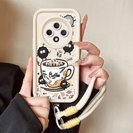Case For OPPO Reno 12F 4G 12F 5G F27 5G Summer Coffee Phone Silicone Shockproof Strap