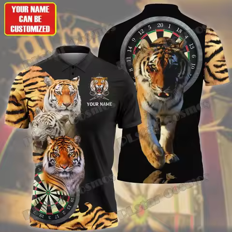 PLstar Cosmos Darts Board Tiger,Lion,Bear,Wolf Personalized Name 3D Printed Premium Men's Polo Shirt
