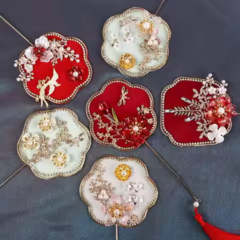 Chinese Style Mini Chinese Fan with Pendant Handheld Bridal Group Fan Tassels Vintage Chinese Silk F