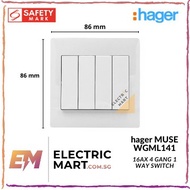 hager MUSE WGML141 16AX 4 gang 1 way large dolly switch (Suitable for BTO switch replacement)