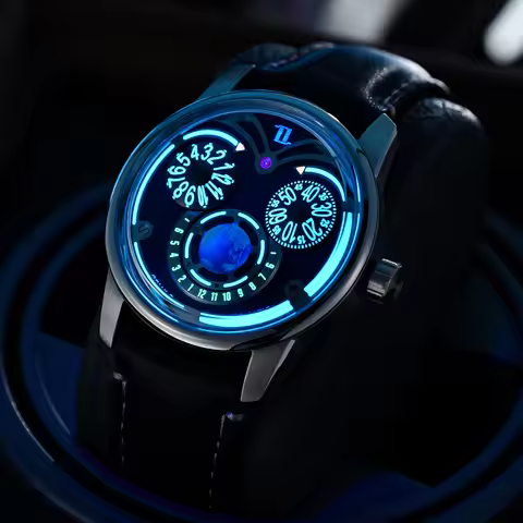 OBLVLO Men's Eagle Blue Luminous Automatic Watch Waterproof Mechanical Leather Strap Rejos JM-Eagle 