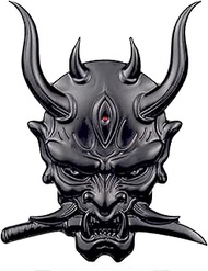 Samurai Hannya mask, Ghost Fangs Warrior Emblem, Death Skull |Black| Vinyl Decal Sticker 4 X 3.2 inc