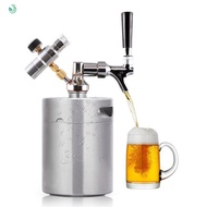 3 Gallon (5L) Mini Beer Barrel Stainless Steel Mini Beer Barrel Spear Dispenser Tap Home Brew Keg Beer Barrel Holds Beer Homebrewing Kegs Mini Keg Dispenser 2 Class Pressure Gauge