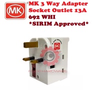 MK 3 Way Adaptor / Adapter Socket Outlet 13A Heavy Duty (Sirim) 692 WHI