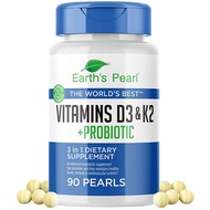 Earth's Pearl Vitamin D3 K2 5000 IU - 3-in-1 Vitamin K2 D3 Probiotics for Women and Men - 90 Day Sup