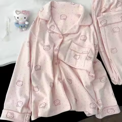 Sanrio Hello Kitty Girls Pajamas Set Kids Clothes Winter Warm Cartoon Women's Pajamas Coral Fleece H