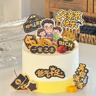 Influencer Happy Father's Day Cake Decoration Superman Dad Holding Kids Handsome Handsome Dad Full D
