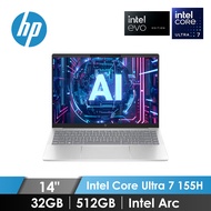 惠普 HP Pavilion Plus OLED AI筆電 14" (Intel Core Ultra 7 155H/32GB/512GB/Intel Arc/W11/EVO認證) 銀 Pav Plu