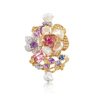 White Gold, Gold, Rubellite, Cultured Pearl, Diamond and Gem-Set Brooch