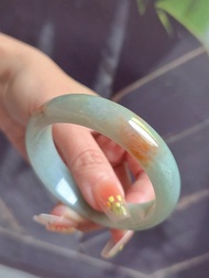 招財•幸福•除惡運|甜綠紅翡灑金完美寬版平安手鐲#55.3#18.3