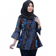 Baju Batik Atasan Wanita Blouse Lengan Panjang Batik 3 motif - blus kawung, XL