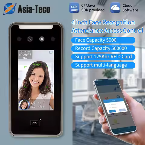 5000 User 4 Inch Touch Lcd 2MP Camera Biometric Face Recognition Wifi Access Control Employee Time A