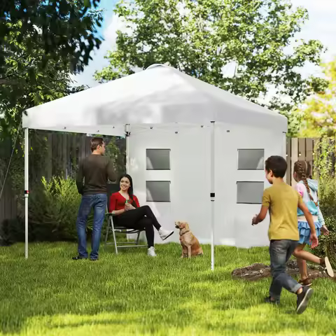 10' X 10' Pop up Canopy Tent with Sidewall, Upf50+, White