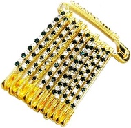 Green Colour Diamonds Designe Safety pin, Saree pin one Side of Safety pin - 12 Pack
