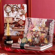 Shiguang文创 3R9G Vintage Chinese Style Creative 3D Scrapbook for Girls, Aesthetic Notebook with Color