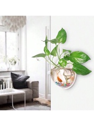 1入組透明圓形壁掛花盆花瓶，適用於壁掛魚缸氣泡水族箱裝飾掛飾水耕栽培盆栽