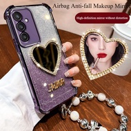 Drop-proof electroplating phone case with love makeup mirror design For Samsung Galaxy A56 A36 A26 A