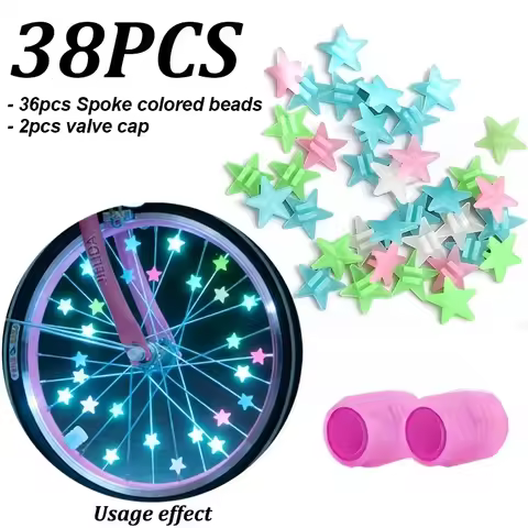 38Pcs Glow-in-the-Dark Spoke Beads & Valve Caps Set, Luminous Star Wheel Decor, Essential Safety Acc
