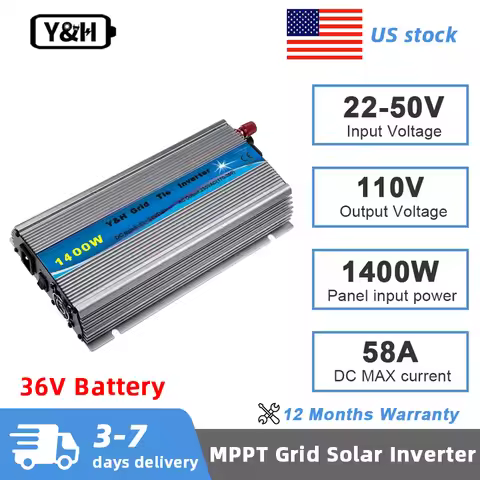Y&H 1400W MPPT Grid Tie Solar Inverter 24V/36V Battery Discharge Mode AC110V Output Pure Sine Wave C