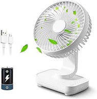SISMEL Small Oscillating Desk Fan Portable Table Fan Rechargeable USB Battery Powered Quiet Personal Fan Dual Adjustable Angle Desktop Air Circulate Fan with 4 Speed for Home Office Travel Outdoor