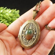 綠棕色瑪瑙相片墜盒項鍊 紀念禮品珠寶